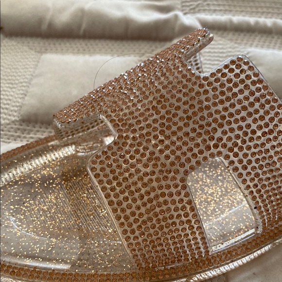 Gold Rhinestone Embellished Slide Sandals - Picture 3 of 6